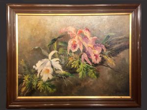 ORCHIDEE IN DER NATUR – ÖL AUF LEINWAND AUS DEM FRÜHEN 20. JAHRHUNDERT - (Neu)